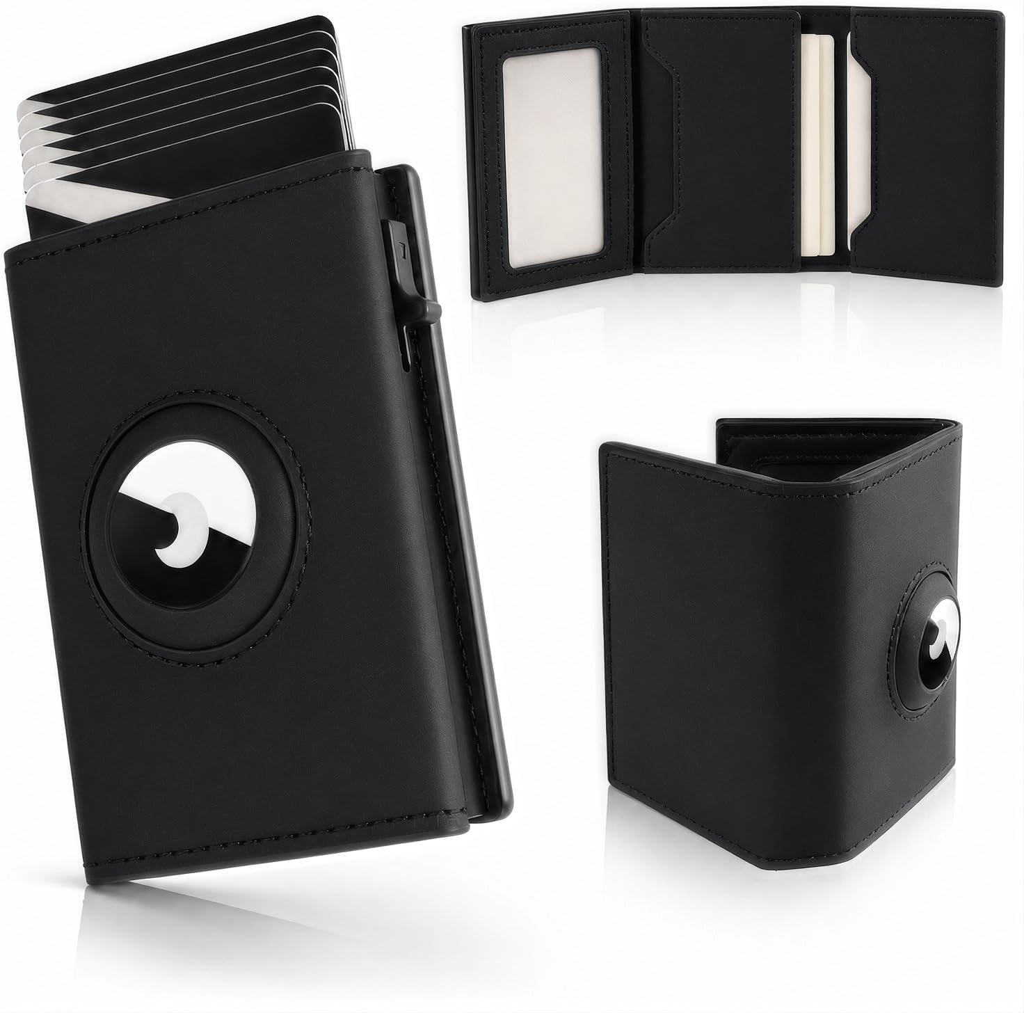 black pop-up AirTag wallet