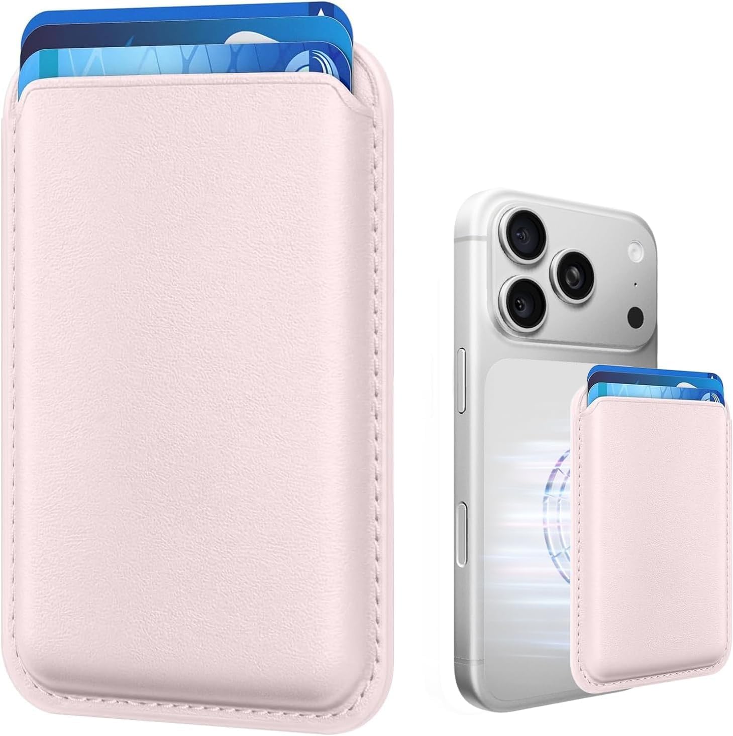 Magnetic Pink Leather Card Holder