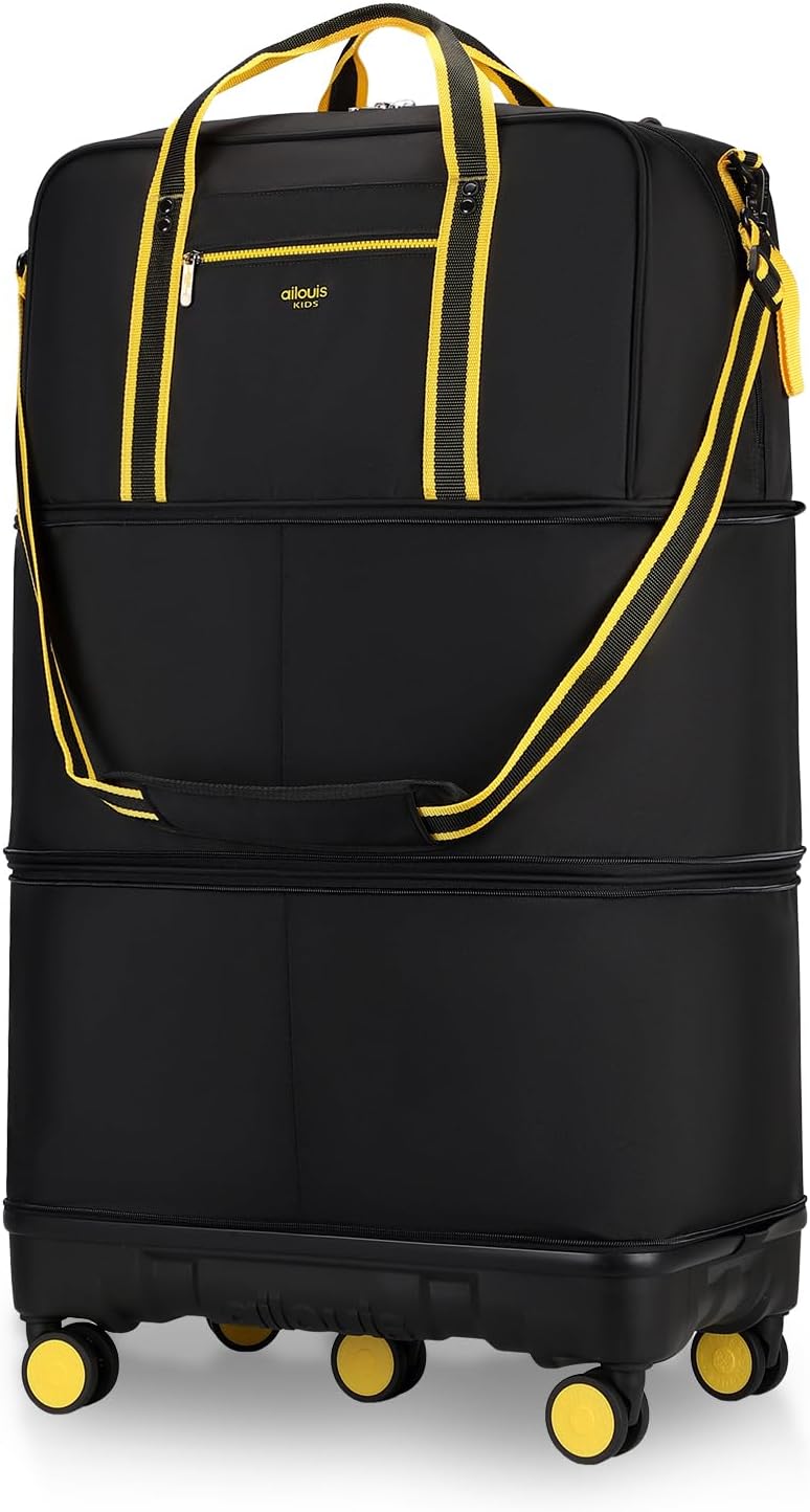Ailouiskids Rolling Duffle Bag with Detachable Wheels, Large Capacity Expandable Foldable Suitcase for Travel,Collapsible Luggage Carry on Duffel Overnight Weekend Bags Ailouis Kids Black Duffel